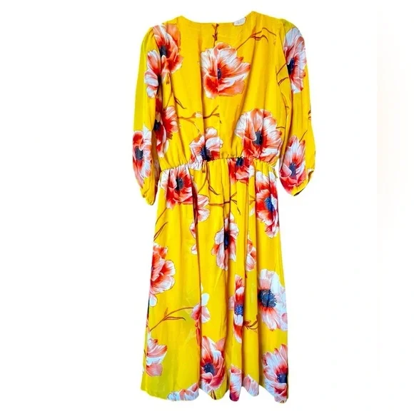 Kate & Lily Yellow Floral Midi Dress size 6P - Picture 4 of 7